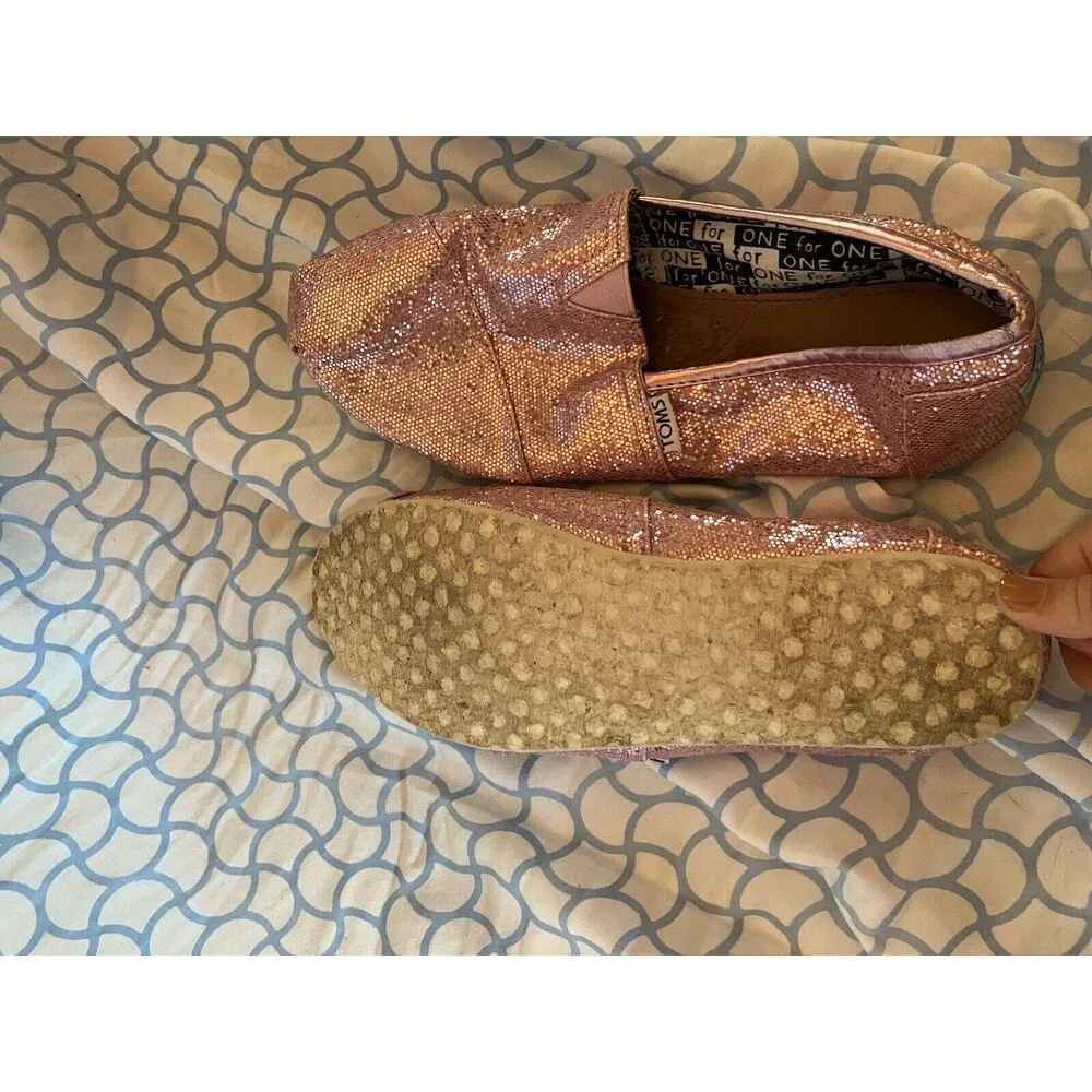TOMS Pink Glitter Slip On Shoes Youth 6 Good Used Condition